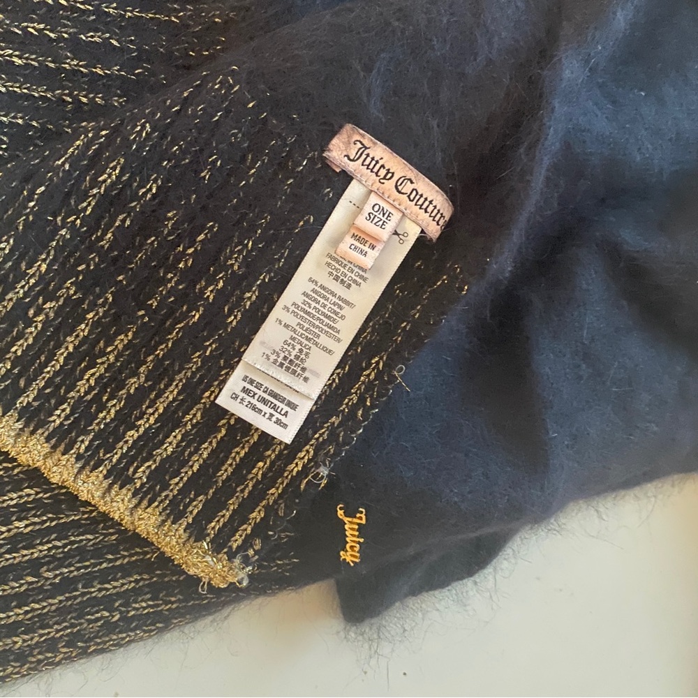 Juicy Couture Navy Angora Rabbit Sparkly Scarf